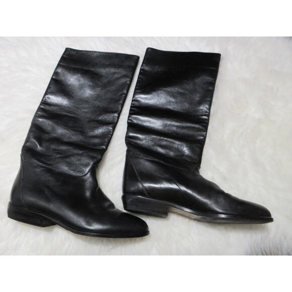 Vintage Peter Kaiser Leather Black Equestrian Knee High Boot Size 5.5 Elastomere - Picture 1 of 16